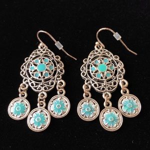 (3/$15) Turquoise enamel dangle earrings